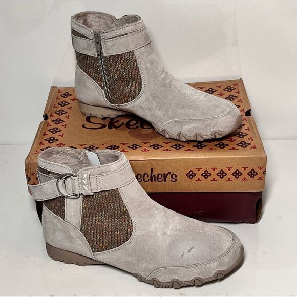 Skechers Bikers High Grade Lite Suede & Sweater Knit Ankle Boot - Picture 1 of 8